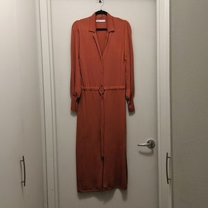 Zara Rust Orange Midi Shirt Dress